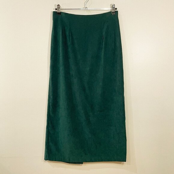EUC Vintage Faux Suede Midi Pencil Skirt Forest Green Medium fit - Picture 1 of 5